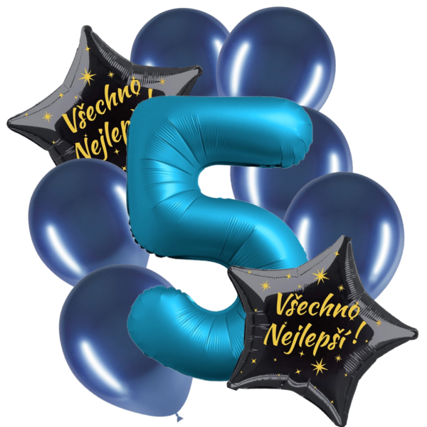 Balónkový buket 5. narozeniny chrom modrá