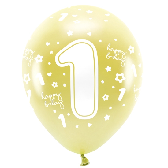 Balónky Eco 33 cm, Číslo '' 1 '', světle zlaté (1 bal. / 6 ks)