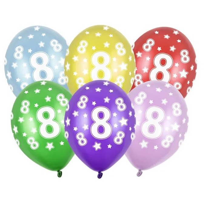 Balónky latexové metalické s číslem 8, 6 ks