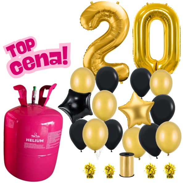 Helium 50 set + balonky - k 20 . narozeninám (kompletní set)