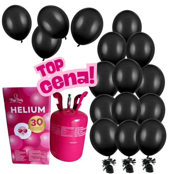 Helium - 18 balónků černých 27 cm - 3 těžítka