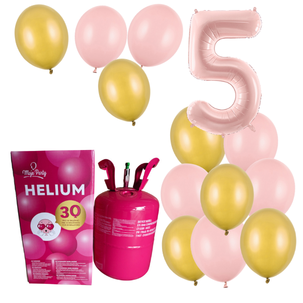 Helium - Balonkový buket 5 narozeniny růžovo zlatý