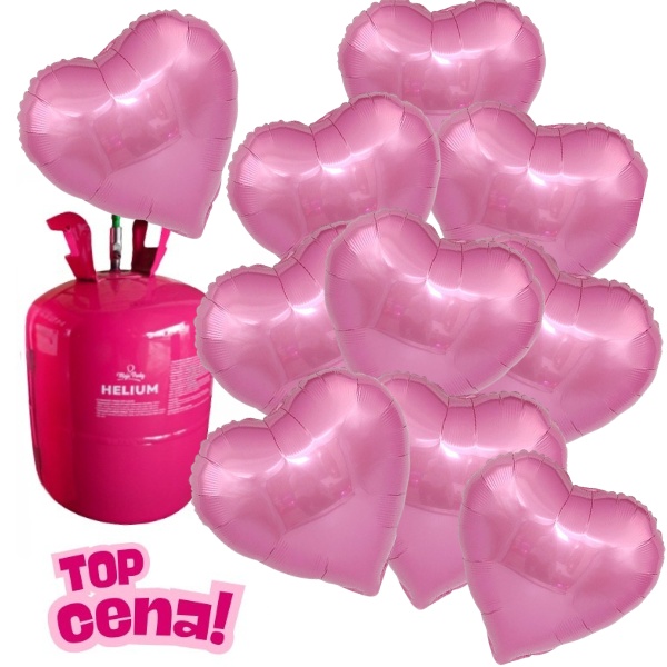 Helium s balonky srdce růžové - 10 ks