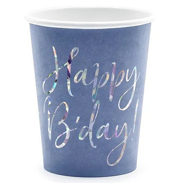Kelímky Happy B'day!, modrá, 220ml (1 balení / 6 ks)
