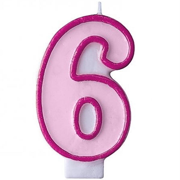 SVÍČKA dortová "6" růžová 1ks