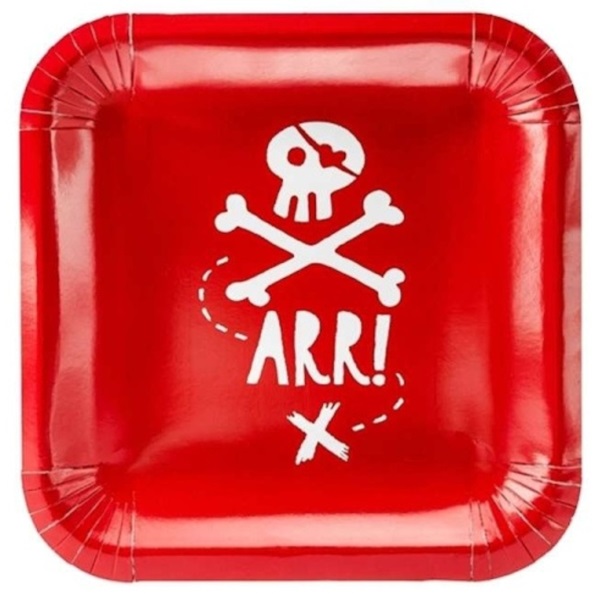 Pirátská party - talíře červené 20x20cm