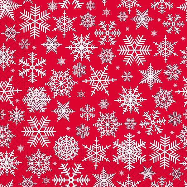 Ubrousky papírové červené se sněhovými vločkami 33x33 cm 20 ks