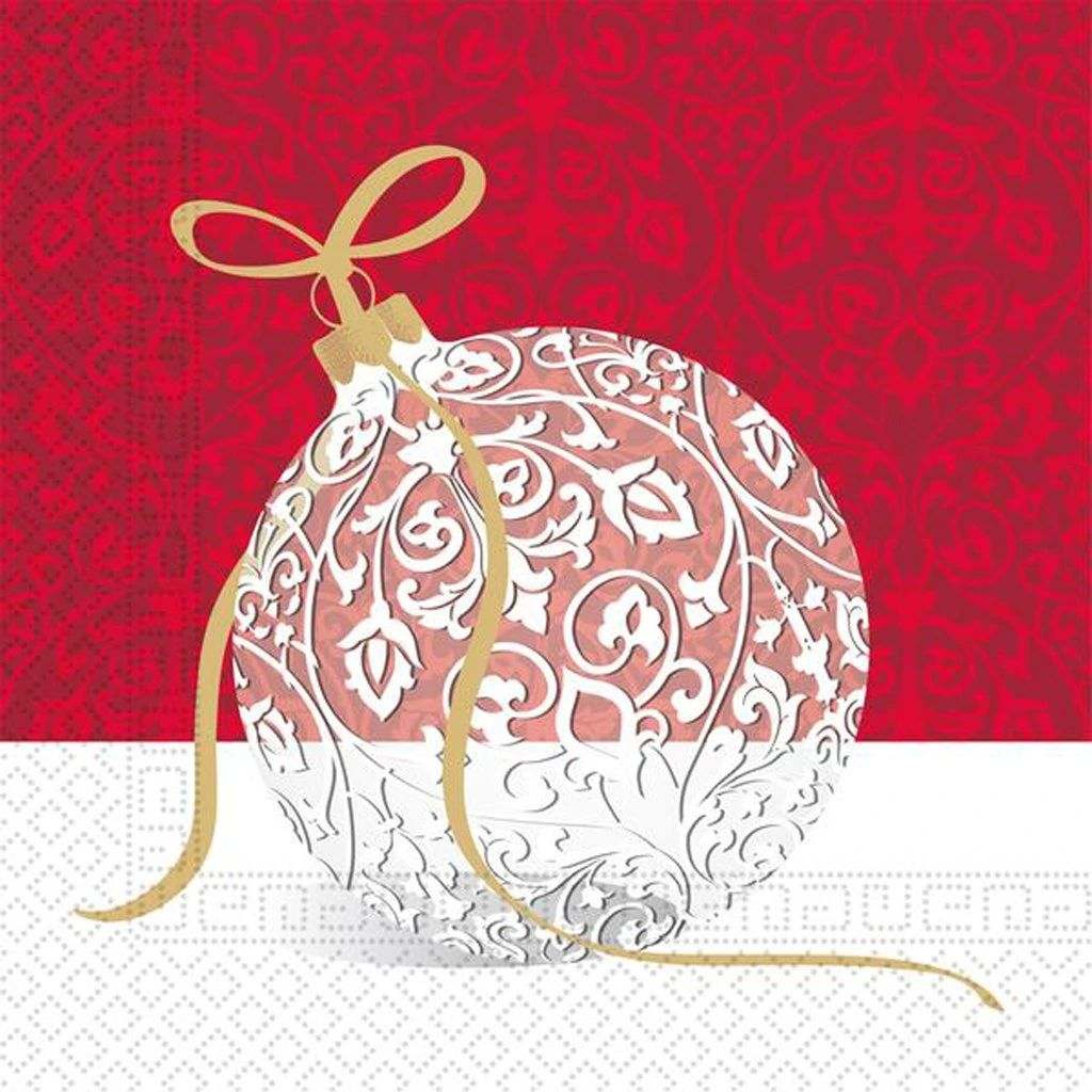 Ubrousky papírové červeno bílé s ozdobou 33x33 cm 20 ks