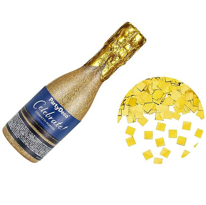 Vystřelovací konfety Šampáňo láhev zlaté 20,5 cm