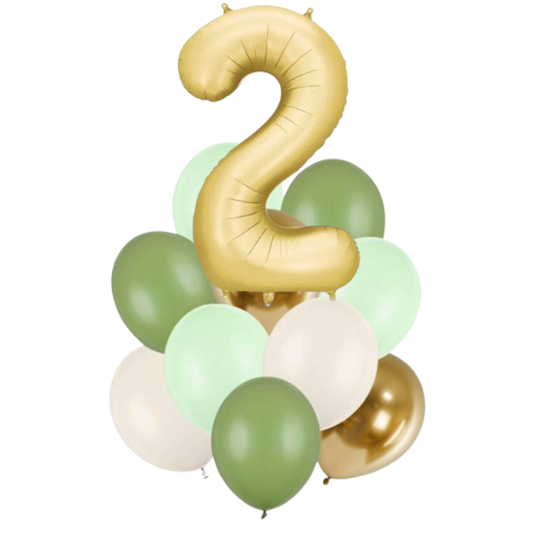 Balónkový buket zelenozlatý s číslicí 2