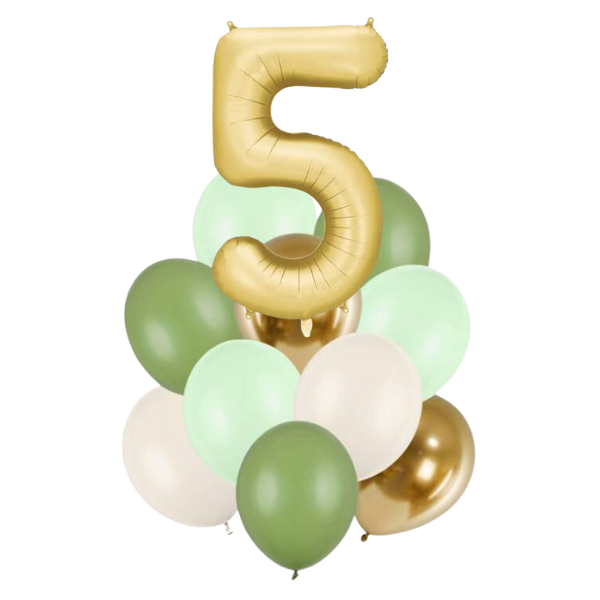 Balónkový buket zelenozlatý s číslicí 5