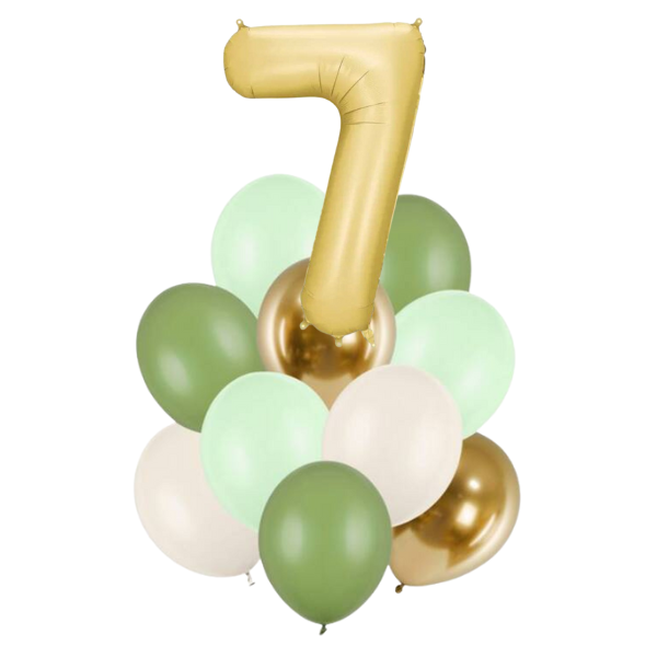 Balónkový buket zelenozlatý s číslicí 7