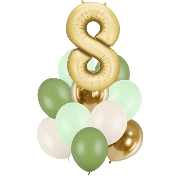 Balónkový buket zelenozlatý s číslicí 8