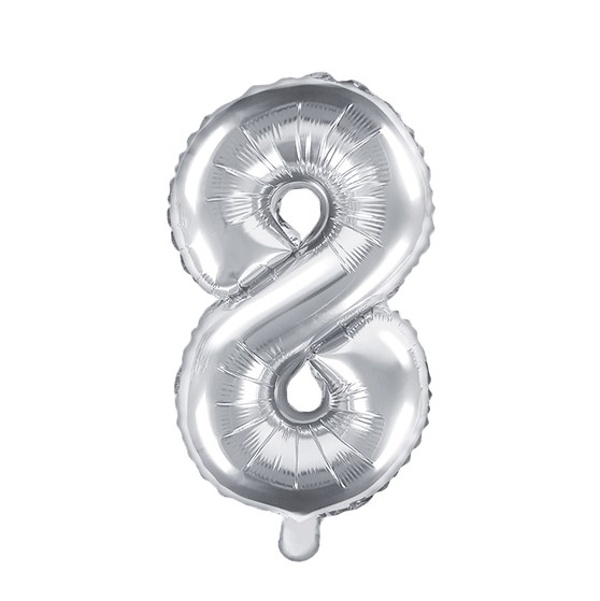 Levně Balónek fóliový "8" holografická stříbrná 35 cm