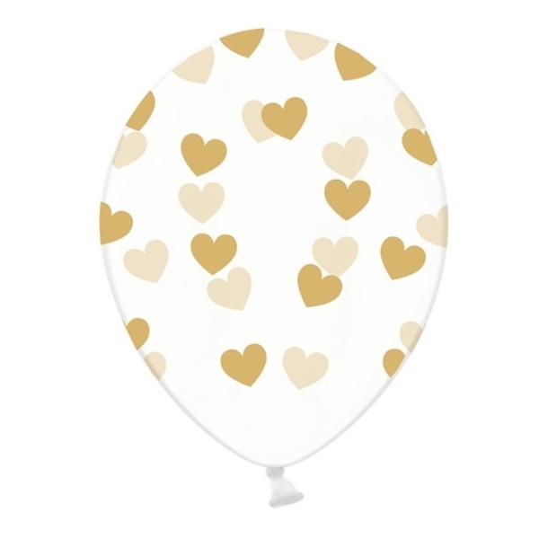 Balónky latexové transparentní srdce zlaté 30 cm 6 ks
