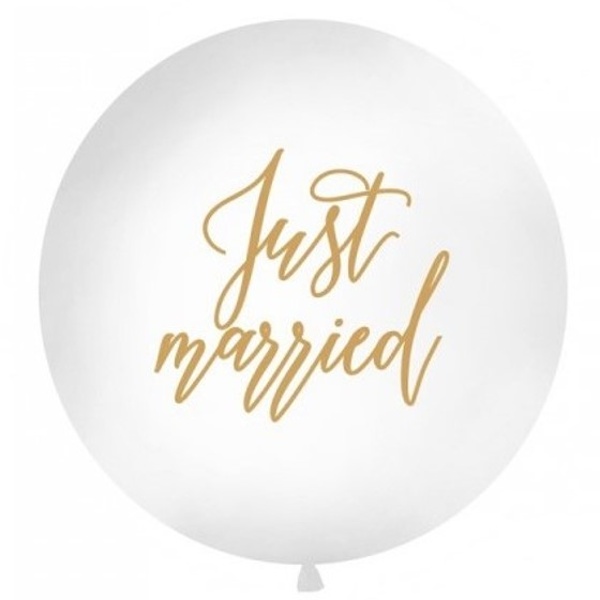 Balón jumbo bílý + zlatý "Just Married" 1 m