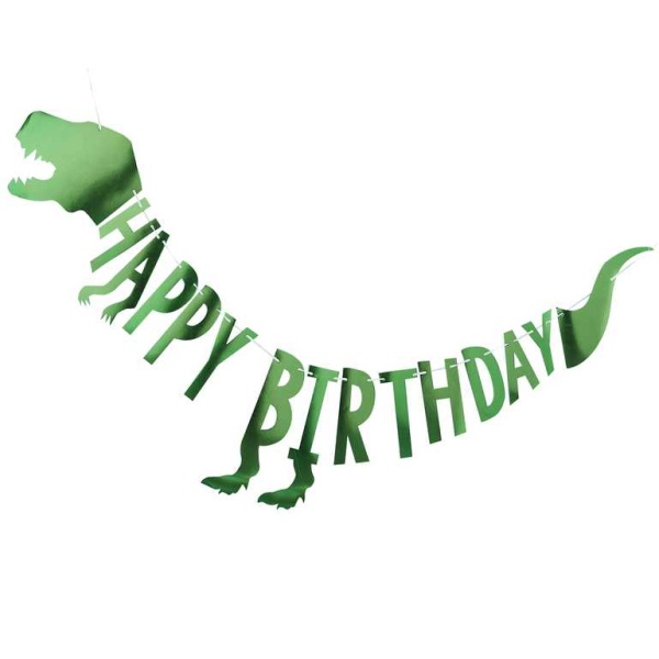 Dinosaur "Roar"- Banner Happy Birthday metalický zelený 2 m