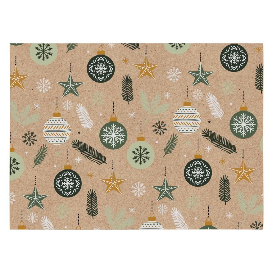 Balící papír zelené ozdoby 100x70 cm