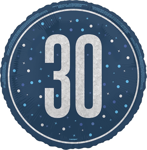 Balónek fóliový 30 třpytivý modrý 46 cm