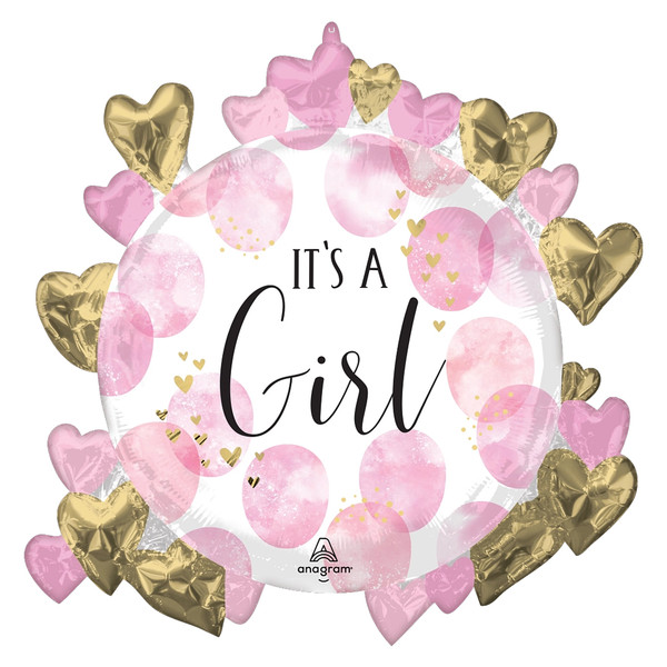 Balónek fóliový Its A Girl se srdíčky 76x76 cm