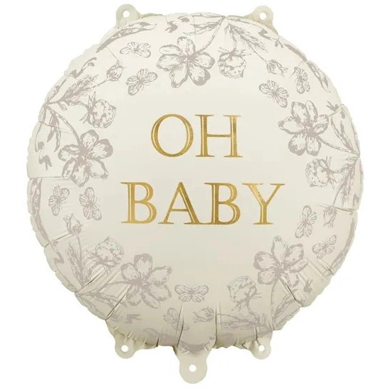 Balónek fóliový Oh Baby běžový s květinami 35x35 cm