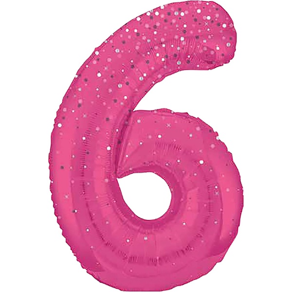 Balónek fóliový č. 6 růžový s puntíky 86 cm