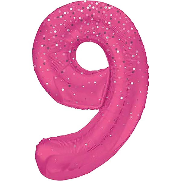 Balónek fóliový č. 9 růžový s puntíky 86 cm