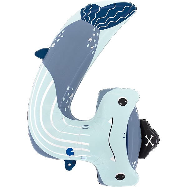 Balónek fóliový číslice 4 žralok 86 cm