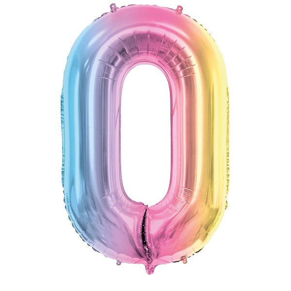 Balónek fóliový číslo 0 pastelově duhový 86 cm