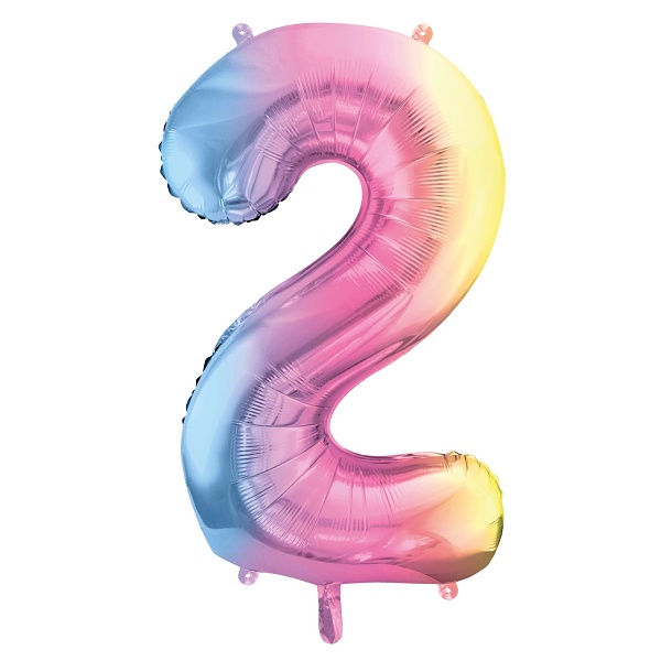 Balónek fóliový číslo 2 pastelově duhový 86 cm