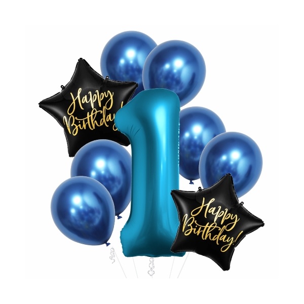 Balónkový buket 1. narozeniny chrom modrý
