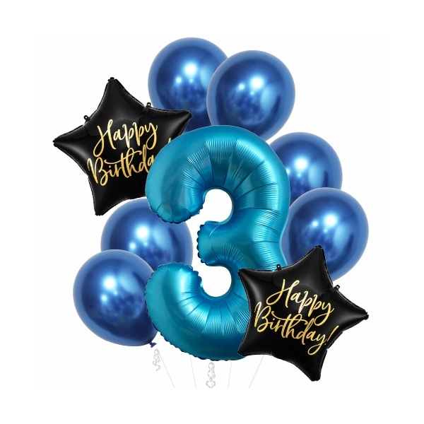 Balónkový buket 3. narozeniny chrom modrá