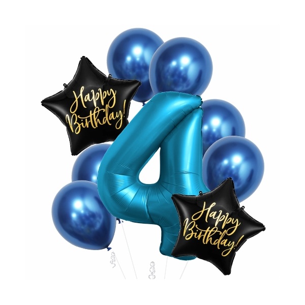 Balónkový buket 4. narozeniny chrom modrá