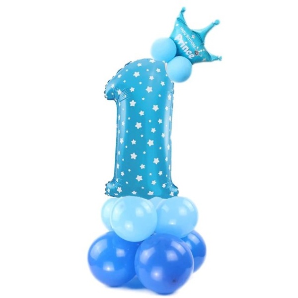Balónkový set Číslice 1 s korunkou na podstavci modrá