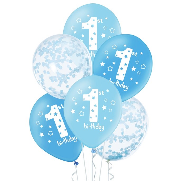 Balónky latexové 1. narozeniny mix modré 30 cm 6 ks
