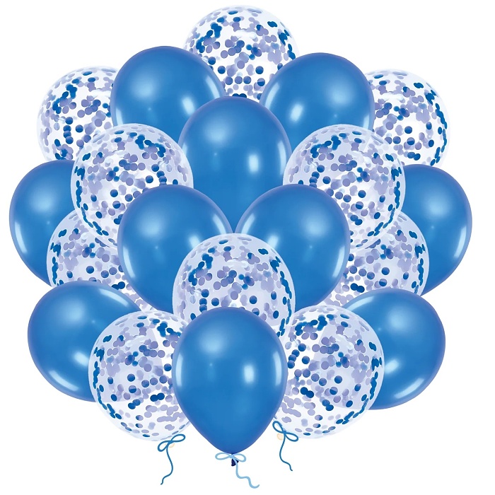Balónky latexové s konfetami modré 30 cm 20 ks