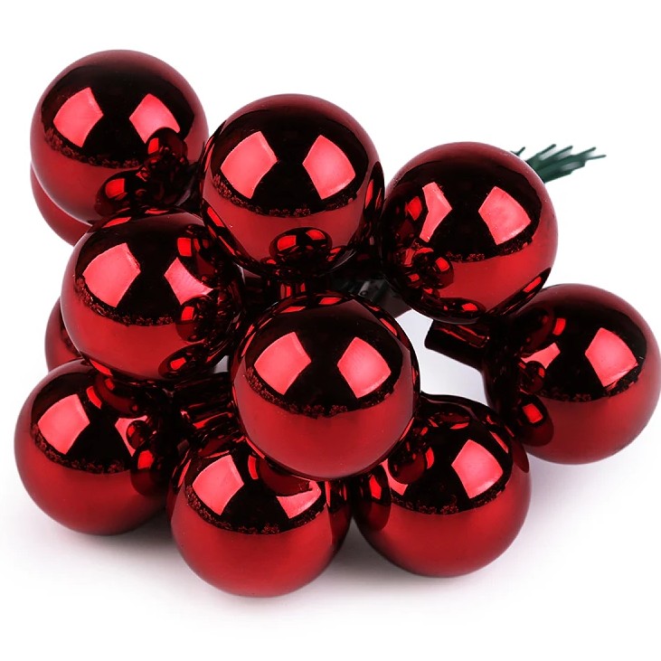 Baňka ozdobná drátku červená tmavá lesklá 12 ks