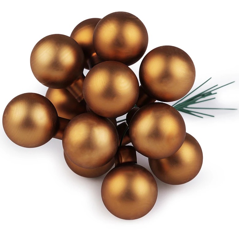 Baňka ozdobná na drátku tmavá zlatá matná 12 ks