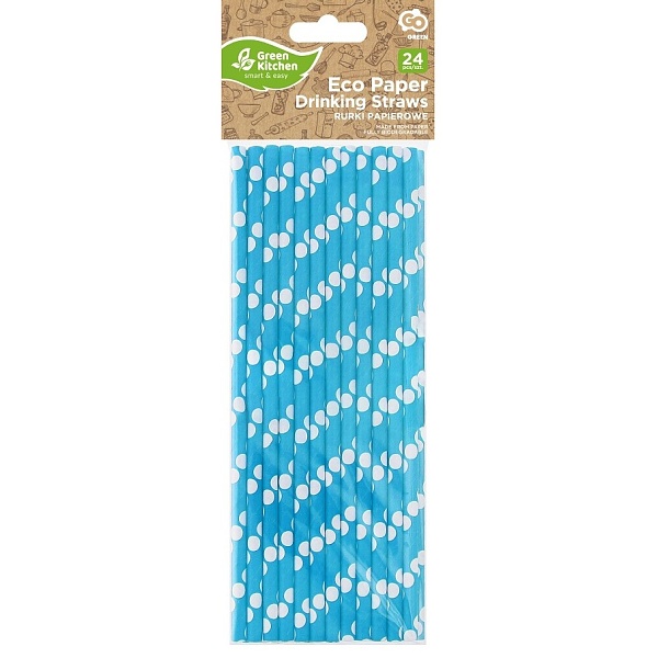 Brčka papírová modrá s bílými puntíky 24 ks