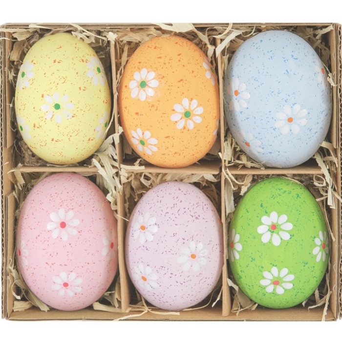 Dekorace velikonoční vajíčka s květinami barevný mix 6 ks