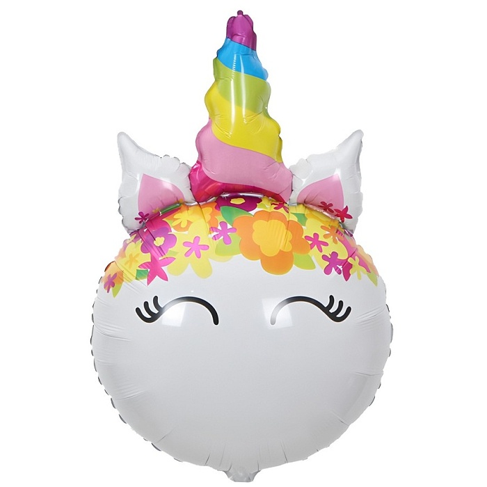 Fóliový balónek s květinami a motivem jednorožce 64x41 cm
