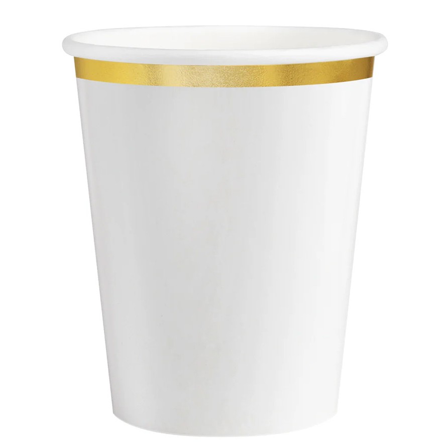 Kelímky papírové bílé se zlatým proužkem 220 ml 6 ks