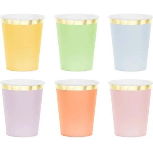 Kelímky papírové pastelové se zlatým pruhem 220 ml 6 ks