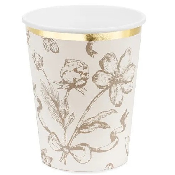 Kelímky papírové s béžovými kytkami 220 ml 6 ks