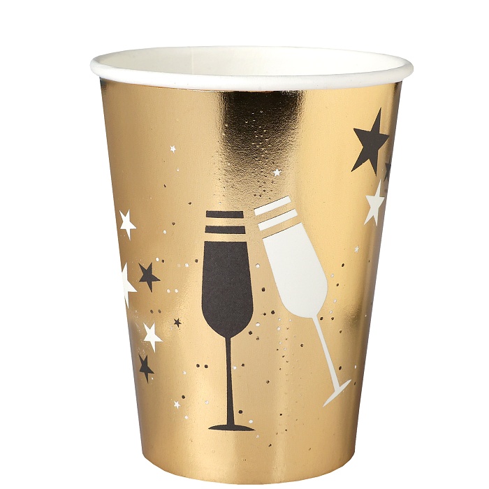 Kelímky papírové zlaté se skleničkami 270ml 10ks