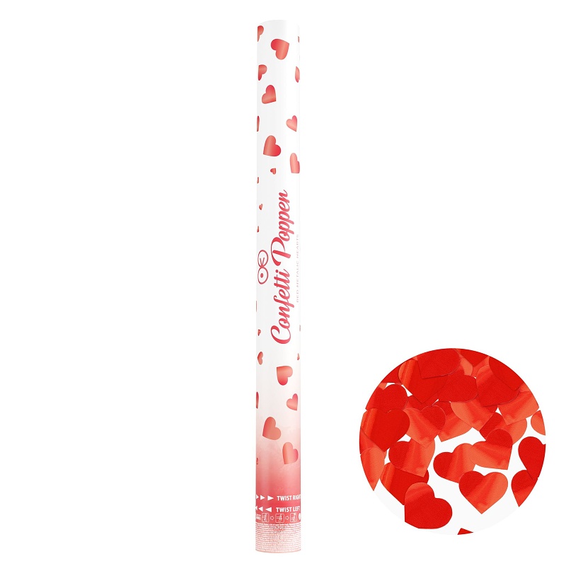 Konfety vystřelovací červená srdíčka 60 cm