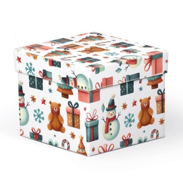 Krabice dárková bílá vánoční 12x12x10cm