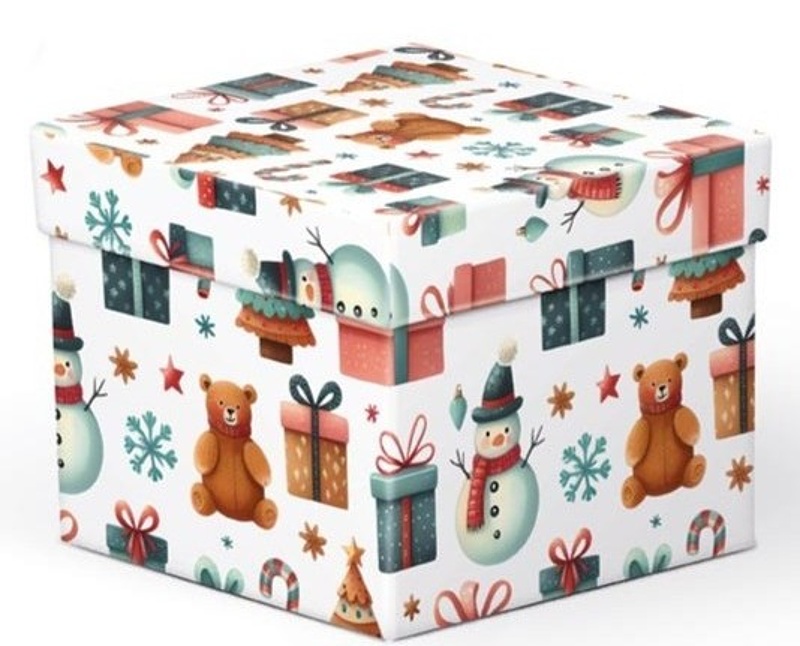 Krabice dárková bílá vánoční 18x18x13cm