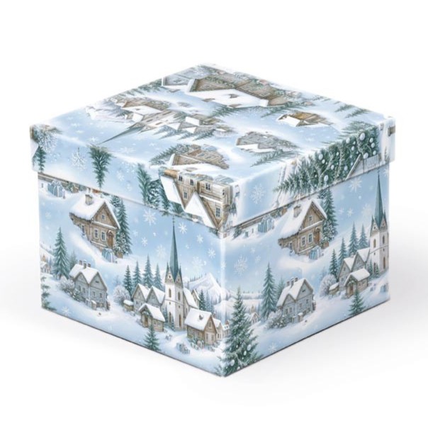 Krabice dárková zasněžená krajina 14x14x11cm