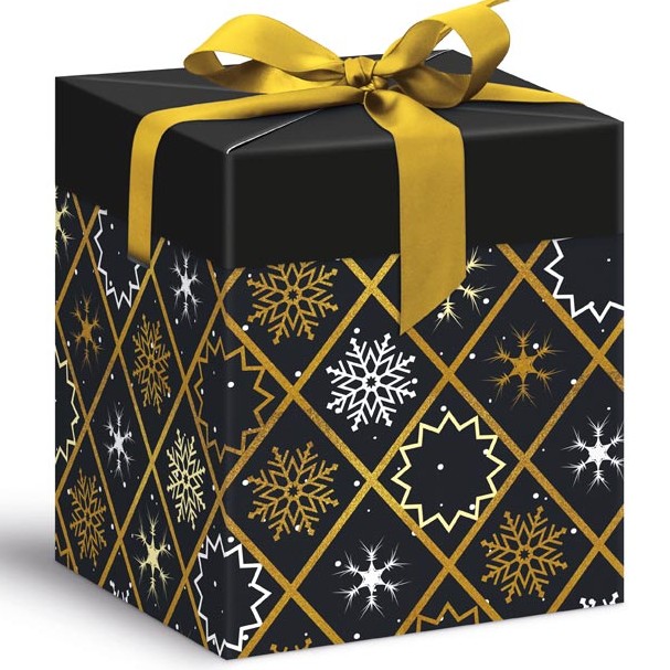 Krabička dárková vánoční tmavě modrá s vločkami 12x12x15cm